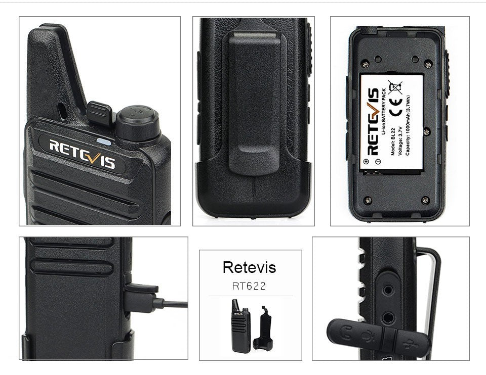 Retevis RT622 Mini Walkie Talkie 2 unidades PMR446 Radio portátil bidireccional