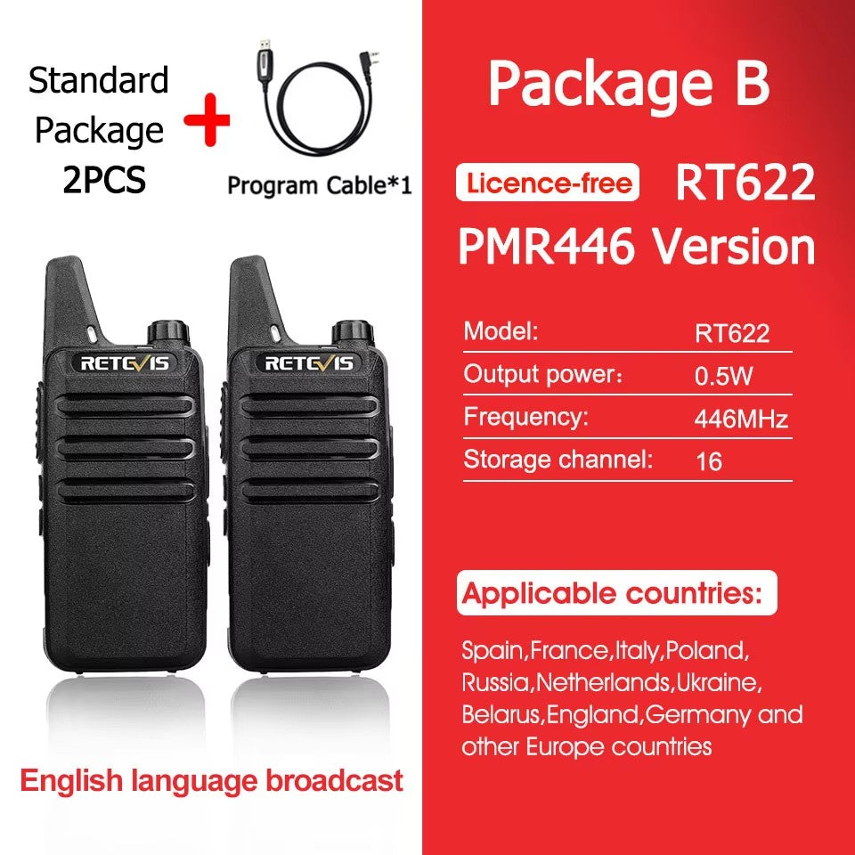 Retevis RT622 Mini Walkie Talkie 2 unidades PMR446 Radio portátil bidireccional