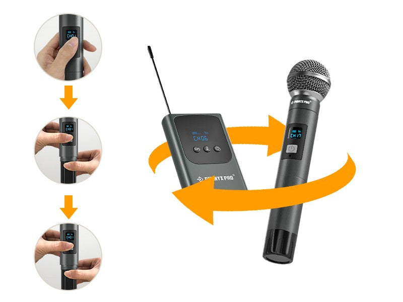 Sistema de Micrófono Inalámbrico Portátil Dual Digital PDP-2-2B Phenyx Pro