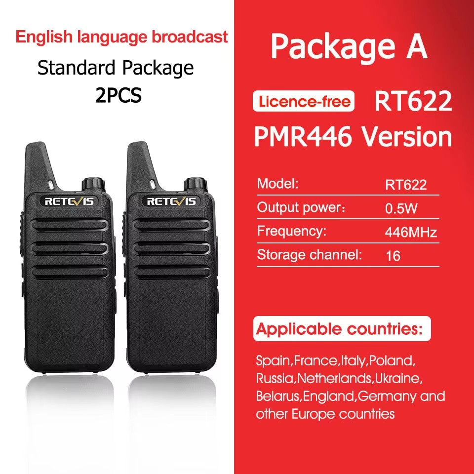 Retevis RT622 Mini Walkie Talkie 2 unidades PMR446 Radio portátil bidireccional