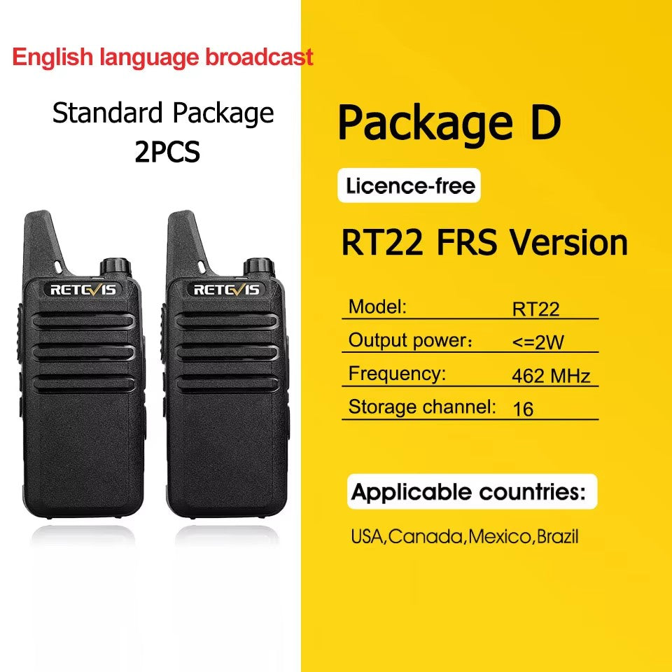 Retevis RT622 Mini Walkie Talkie 2 unidades PMR446 Radio portátil bidireccional