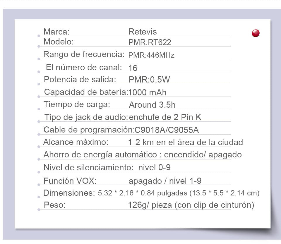 Retevis RT622 Mini Walkie Talkie 2 unidades PMR446 Radio portátil bidireccional