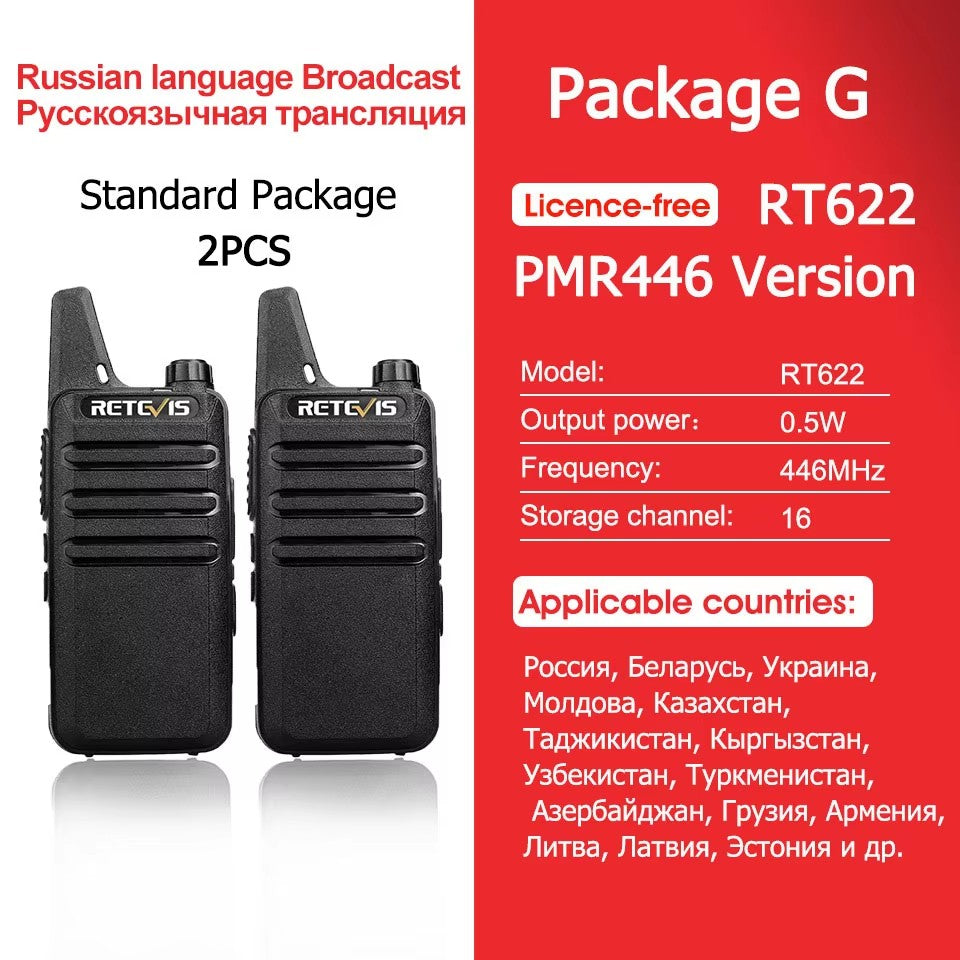 Retevis RT622 Mini Walkie Talkie 2 unidades PMR446 Radio portátil bidireccional