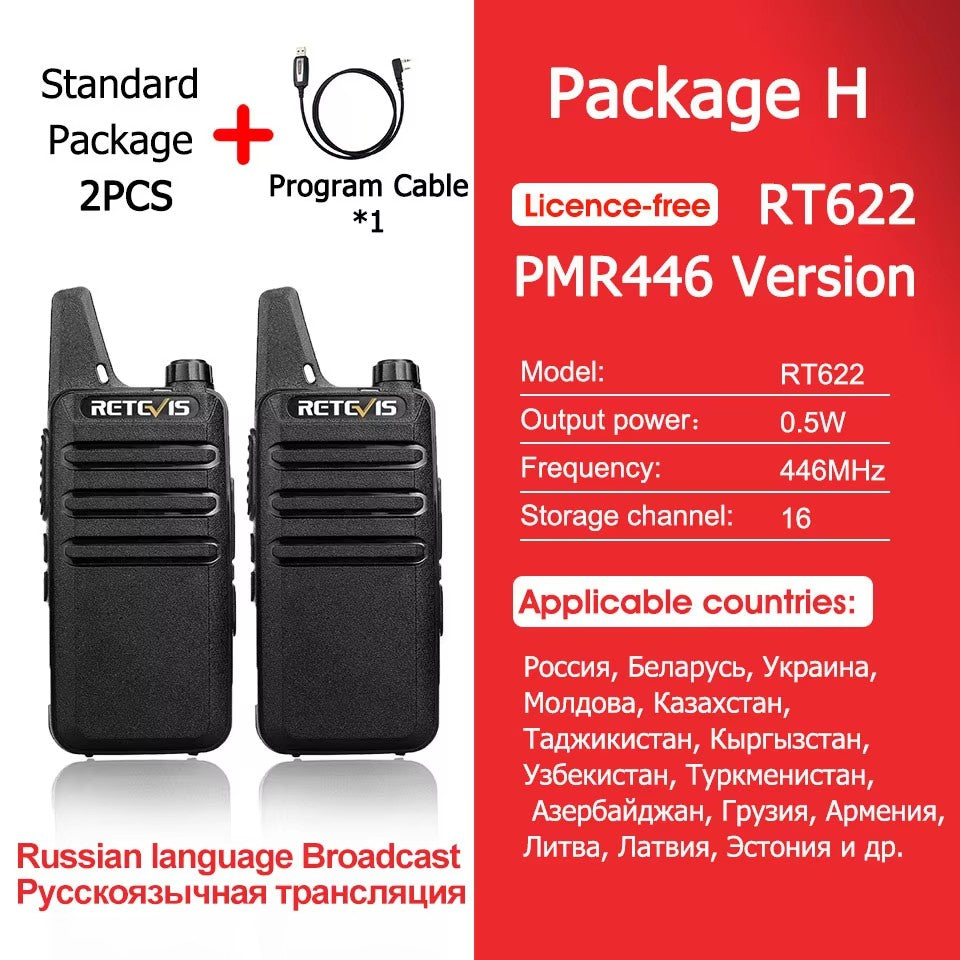 Retevis RT622 Mini Walkie Talkie 2 unidades PMR446 Radio portátil bidireccional
