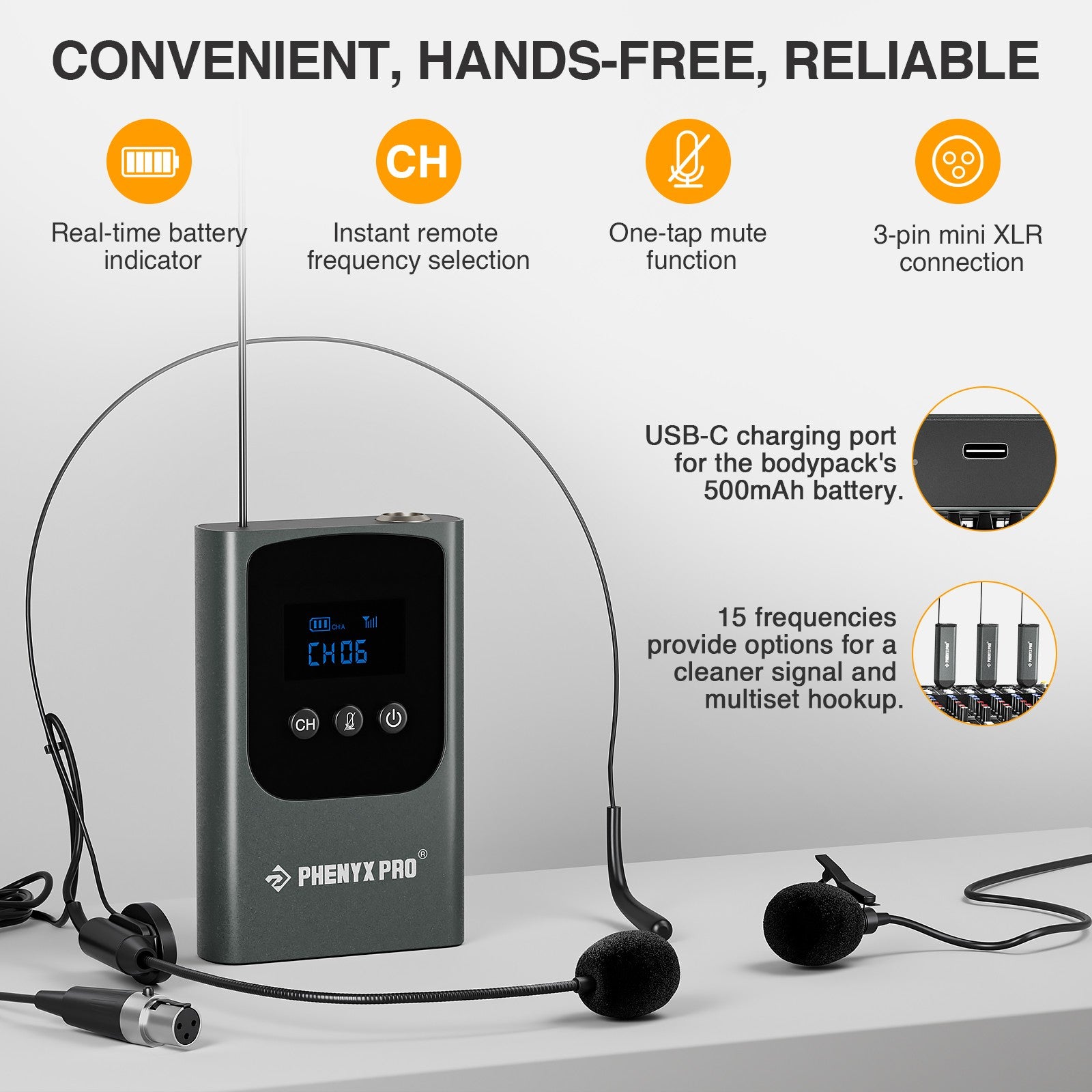 Sistema de Micrófono Inalámbrico Portátil Dual Digital PDP-2-2B Phenyx Pro