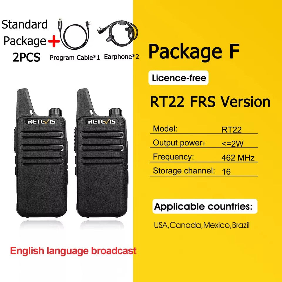Retevis RT622 Mini Walkie Talkie 2 unidades PMR446 Radio portátil bidireccional