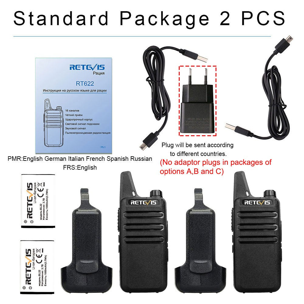 Retevis RT622 Mini Walkie Talkie 2 unidades PMR446 Radio portátil bidireccional