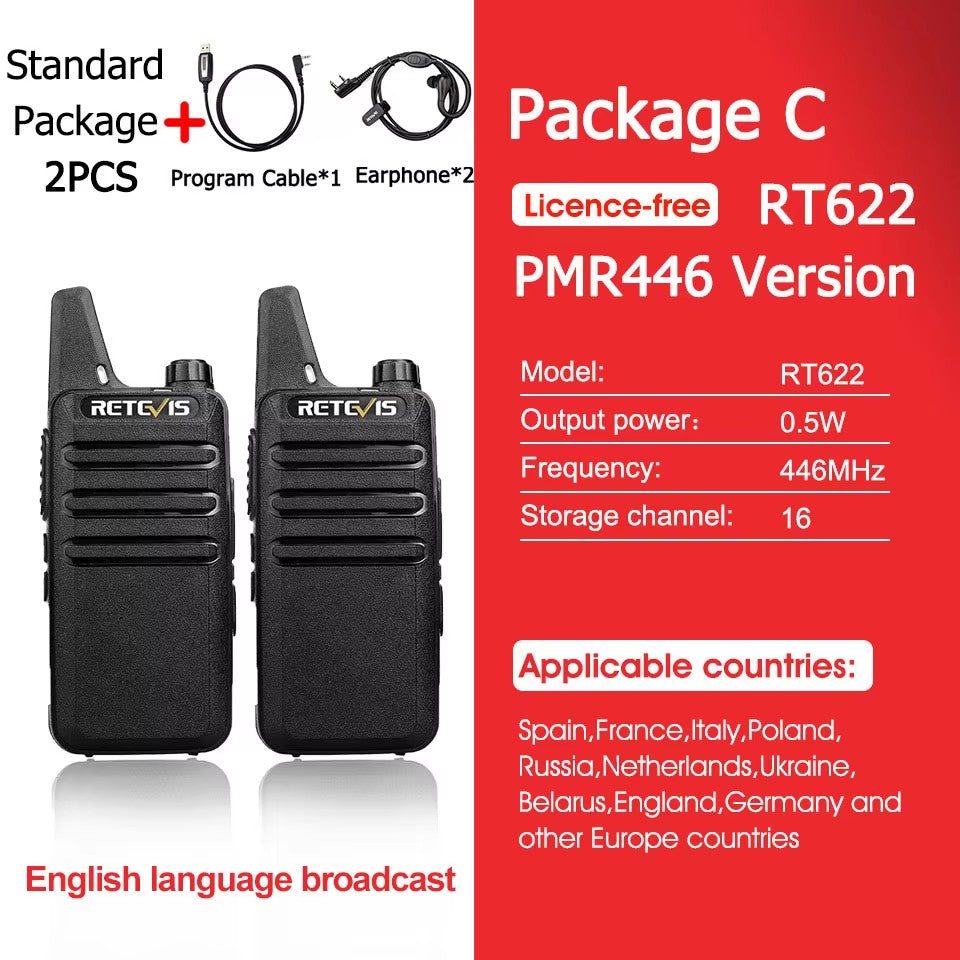 Retevis RT622 Mini Walkie Talkie 2 unidades PMR446 Radio portátil bidireccional
