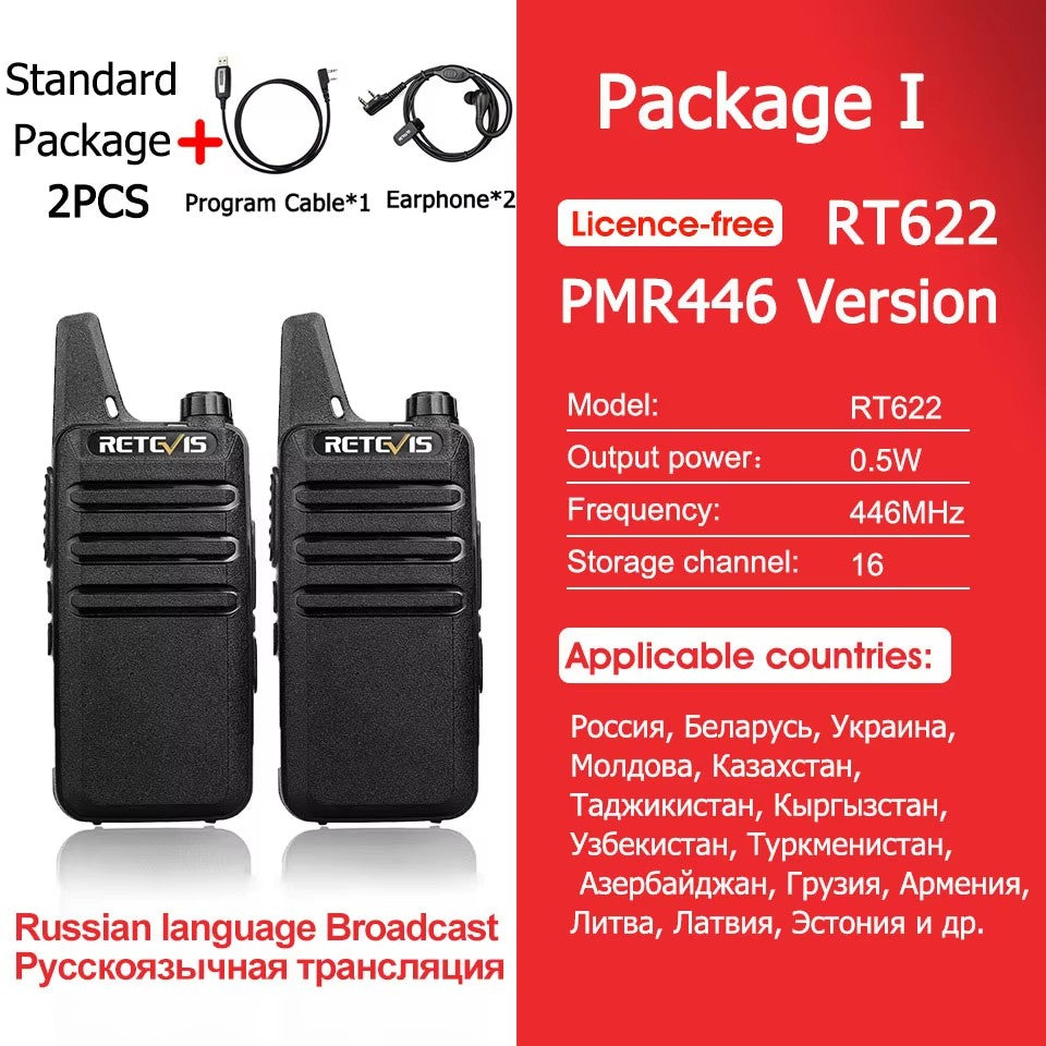Retevis RT622 Mini Walkie Talkie 2 unidades PMR446 Radio portátil bidireccional