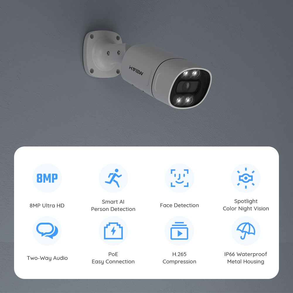 H.View cámara de seguridad Cctv de 5MP y 8MP, videocámara Ip 4K Poe Ai, detecció