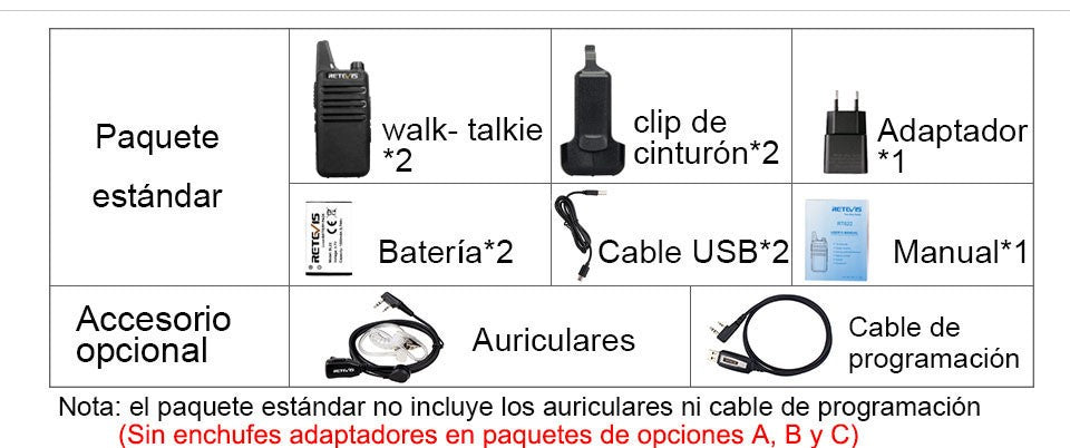 Retevis RT622 Mini Walkie Talkie 2 unidades PMR446 Radio portátil bidireccional
